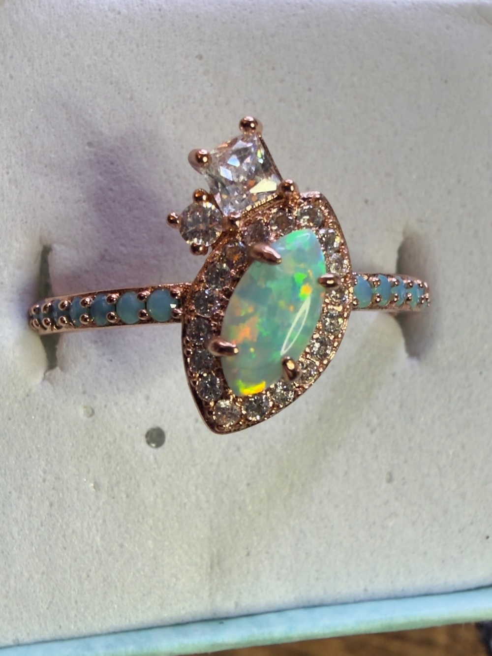 Regal Journey Lab Grown Teal Fire Opal Rose Gold 💎